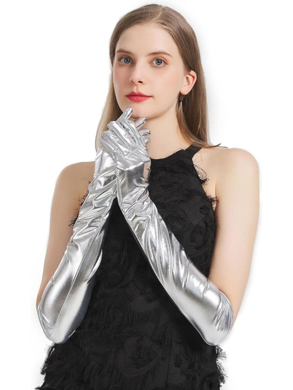 Women's Silver 1920s Elbow Length Opera Halloween Cosplay Long Metallic Gloves